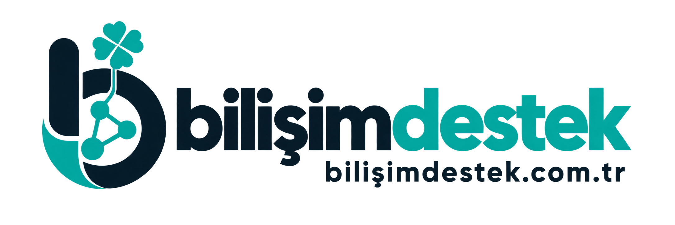 Bilişim Destek — yapay zekâ bağlantıları ve dört yapraklı yonca içeren logo
